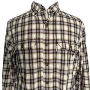 Carhartt Relaxed Fit Men's Long Sleeve Button Down, Brown Plaid, Size M, 2/$50